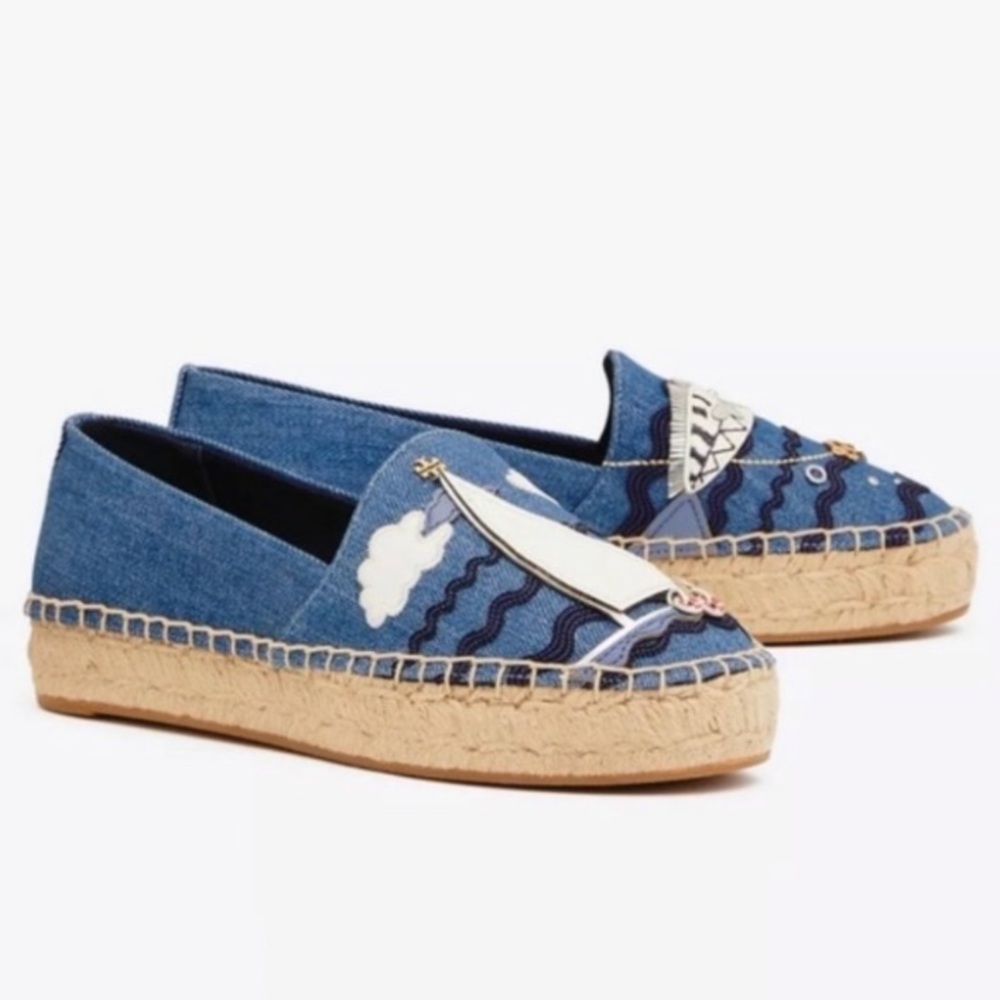 Tory Burch Denim Espadrilles with Sailboat Motif - Picture 2 of 9
